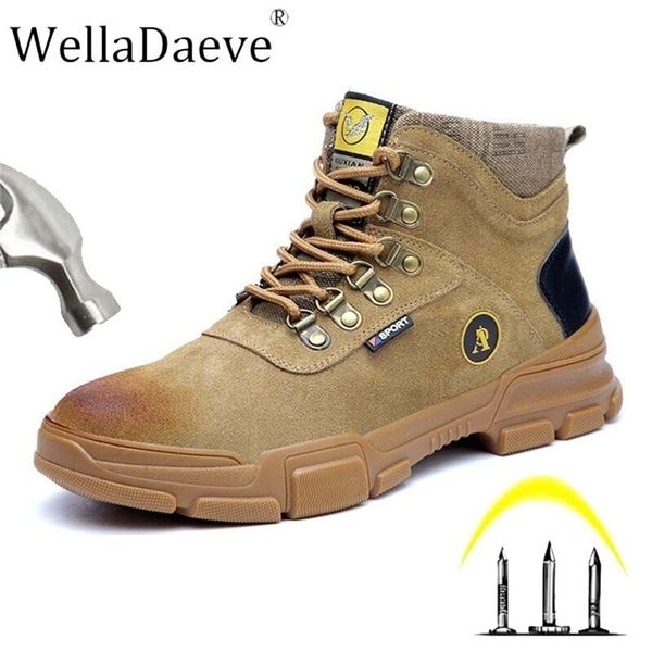 

safety shoes for men light steel toe work male cowhide puncture proof antismashing construction outdoor martin boots y200915, Black;brown