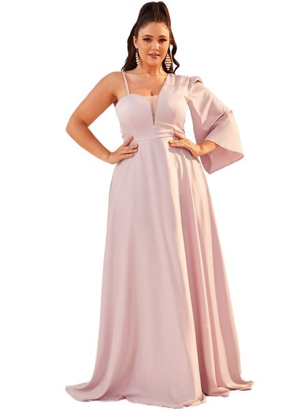

plus asymmetrical shoulder solid maxi dress e4cm#, Black