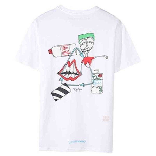 

m family is buying 21s ch ciosin new limited white cartoon print graffiti men's and women's short sleeve t-shirt, White;black