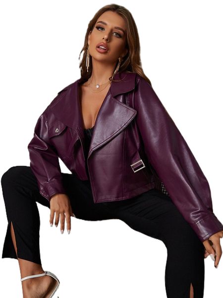 

d&m flap pocket pu leather moto jacket c1ce#, Black;brown