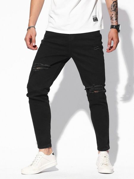

men ripped slant pocket skinny jeans g5qv#, Blue
