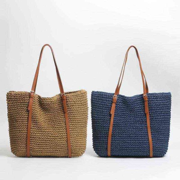 

casual large capacity straw bag paper woven women shoulder bags handmade lady handbag summer beach big tote simple shopper purse g220429