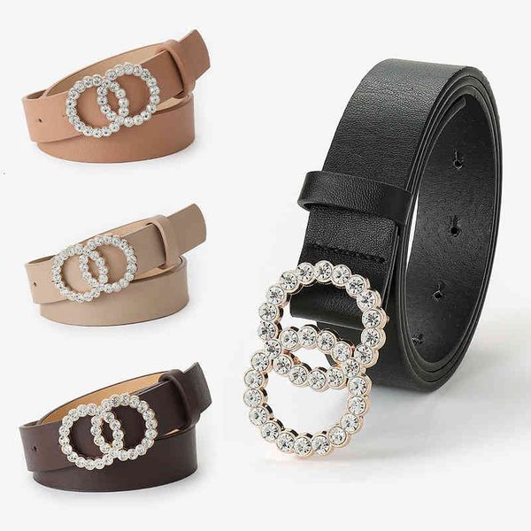 

belts fashion pearl double round buckle waistband pu leather solid color women wild waist jeans decor dgh4, Black;brown