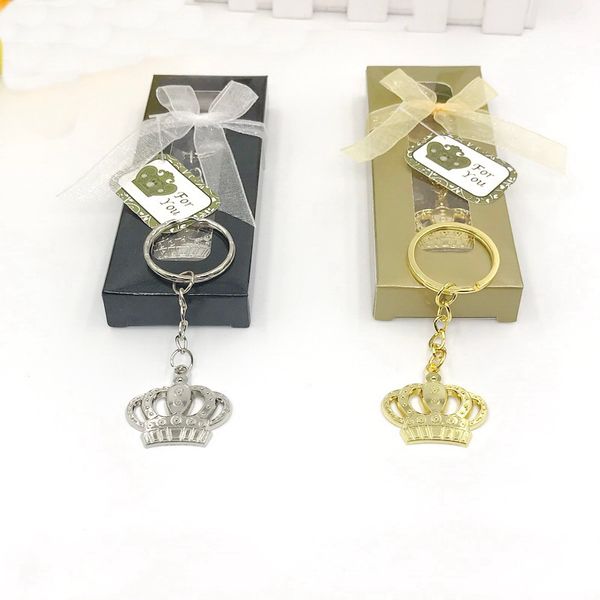 80pcs Baby Bristing Favors Majestic Crown Silver/Gold Key Chain na caixa de aniversário Favors Favors Keychains Primeira Comunhão Localista