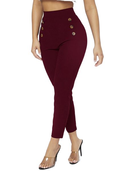 

petite high waist double button skinny cropped pants n6se#, Black;white