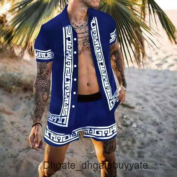 

mens luxury summer tracksuit hawaiian sets t-shirts printing fashion men swim short sleeve button shirts beach shorts streetwear casual shir, Gray