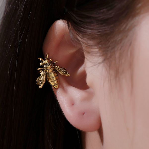 

u-shaped little bee ear cuffs women single insect alloy ear bone clip european retro old metal animal no piercing clips earrings female orna, Silver