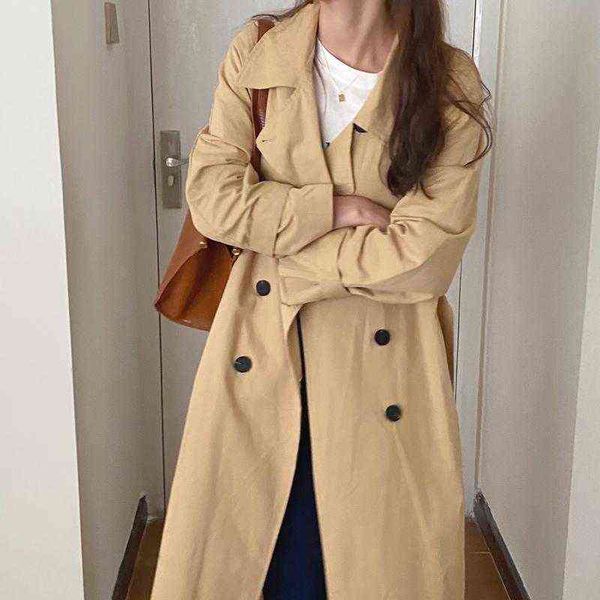 

women's trench coats 2021 women autumn vintage long coat waistbelt double breasted raincoat windbreaker overcoat jacket oversize outerw, Tan;black