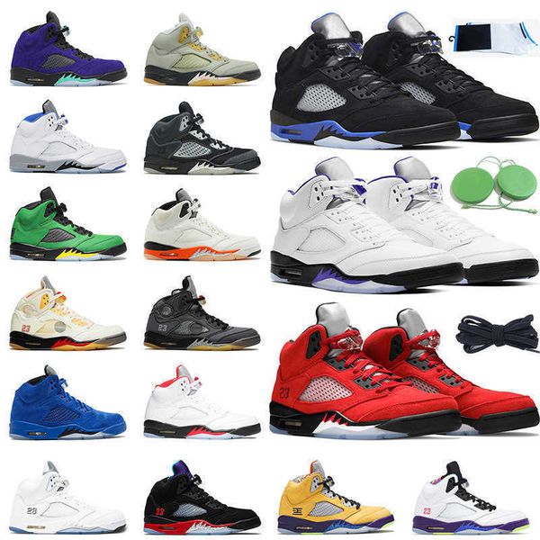 

2022 men basketball shoes 5s concord racer blue jade horizon fire red sail what the white cement oreo raging bull mens trainer sports, Black