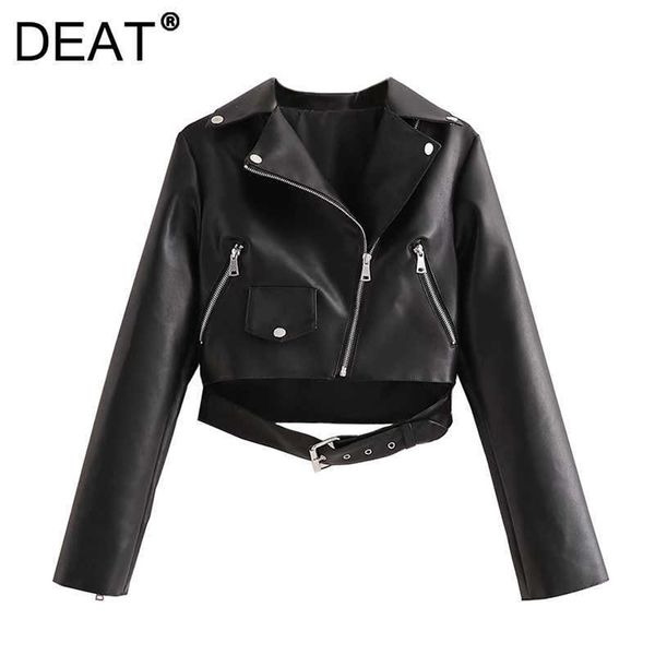 

deat women personality short leather jacket arrivals lapel long sleeve fashion temperament autumn winter 11d1950 210709, Black