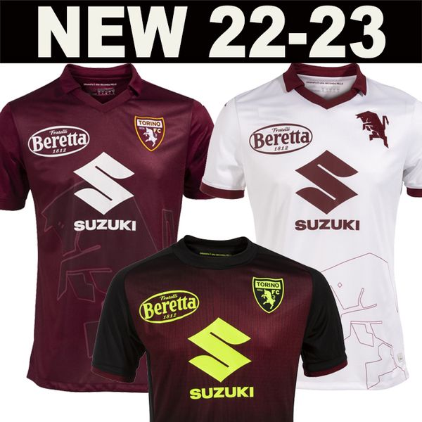 

22 soccer jerseys 23 torino fc soccer jerseys maglia da calcio belotti falque izzo nkoulou zaza baselli 2022 2023 torino home away third mai, Black;yellow