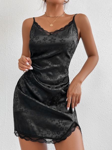 

floral print lace trim dress q4rw#, Black;gray