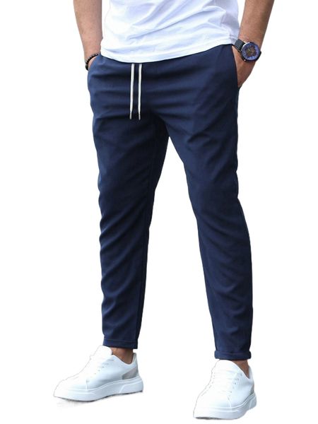 

men slant pocket drawstring waist pants t9fh#, Black