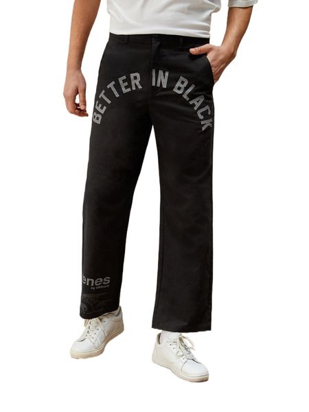 

x alkebulan men slogan graphic straight leg pants w6ry#, Black