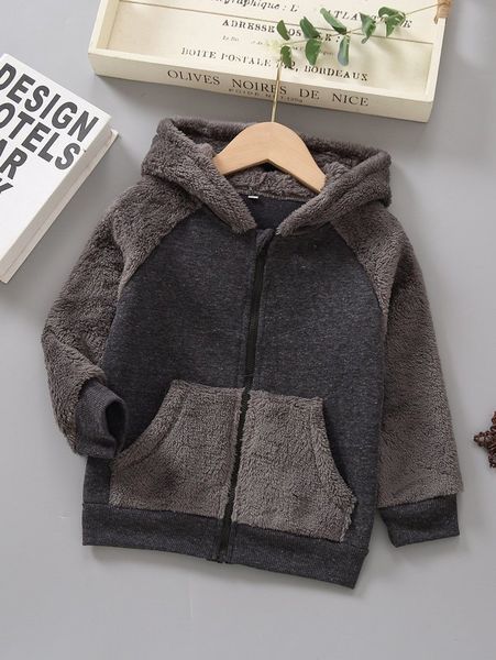 

toddler boys raglan sleeve hooded flannel jacket she, Blue;gray