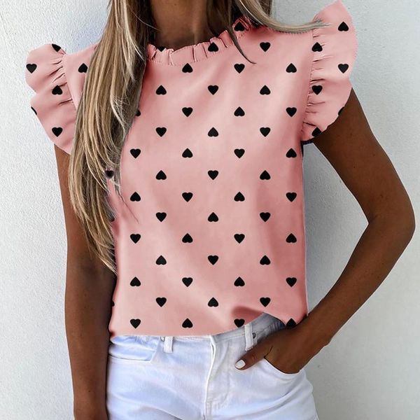 

women's blouses & shirts short sleeve round neck print shirt female fashion plus size pullover clothes women's summer ruffl, White