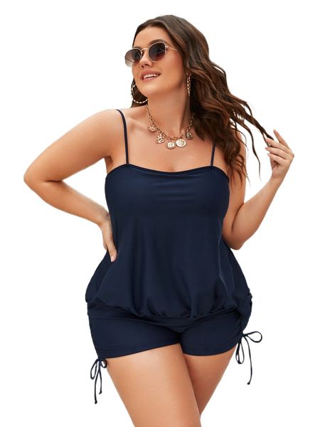 

plus drawstring knot side bikini swimsuit 95do#, White;black