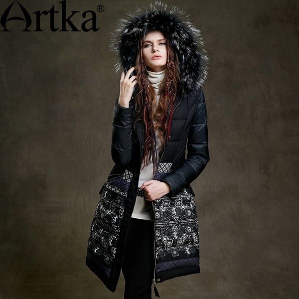 

fur parka womens winter jacket with hood black long parka print ladies overcoat luxury duck coat for women zk15255d y201026