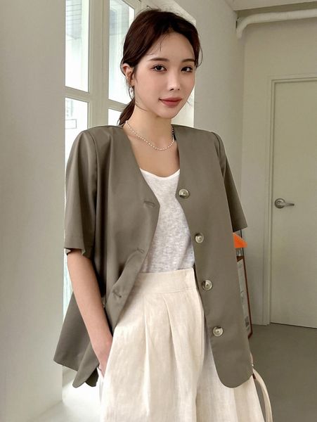 

dazy puff sleeve button front blazer o6f4#, White