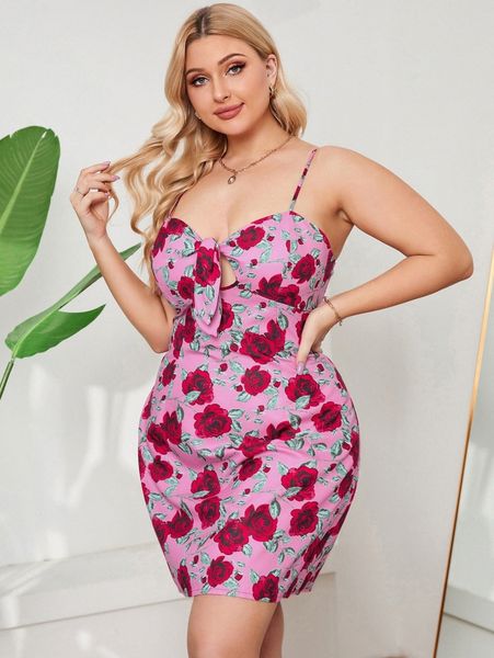 

plus floral print cami dress s3i2#, Black