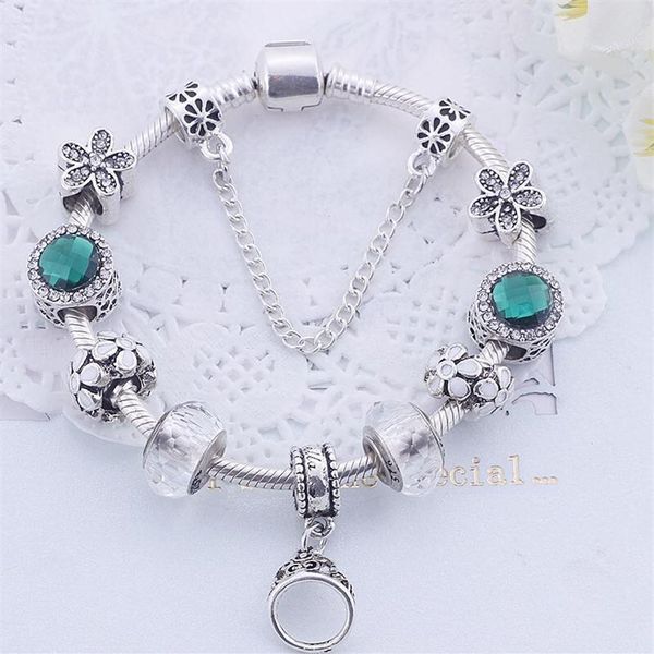 

diy bracelet green crystal charm beads bracelets ring pendant four leaf charms 925 silver snake chain for girlfriend as gift304q, Golden;silver