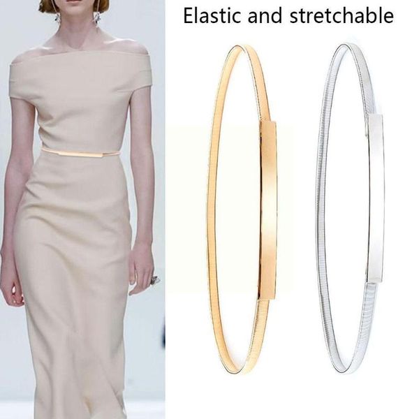 Gürtel Elastisches Metall für Frauen Kleider Stretch Weibliche Taille Gold Silber Platte Dünne Schnalle Damen Kleid K6M5Belts