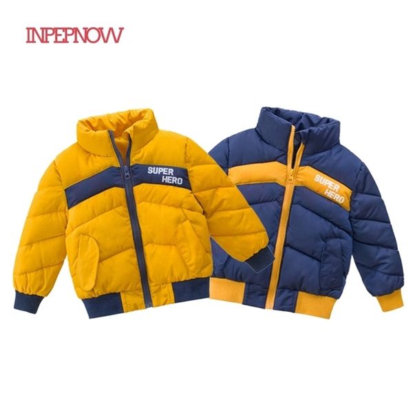 

inpepnow causal thick cotton-padded children's down jacket for boy winter coat jackets winter overalls for girls outerwear lj201202, Blue;gray
