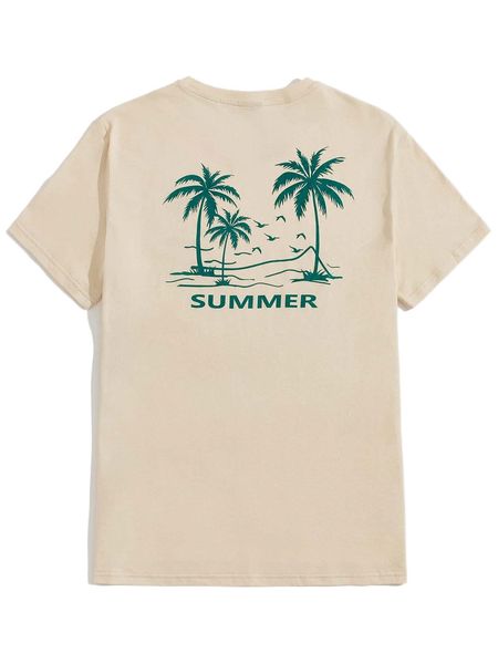 

men palm tree & letter graphic tee 54cz#, White;black