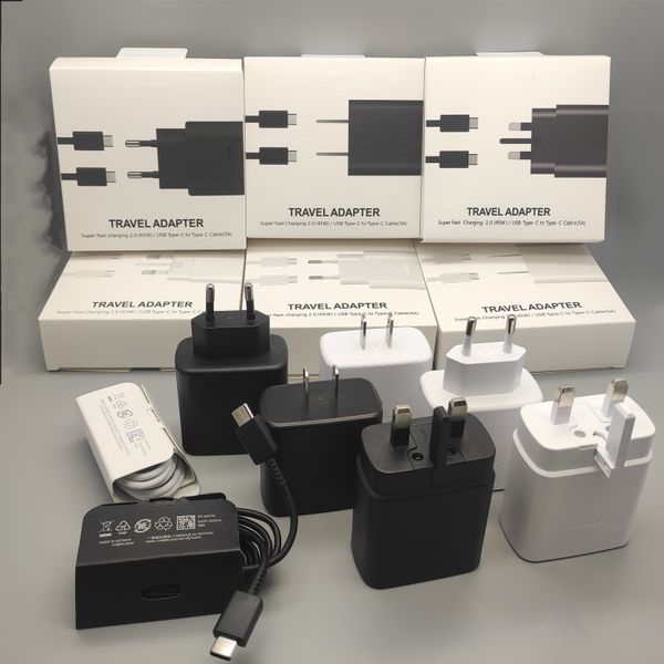 

2 in 1 45w travel charger power adapter 9v/2a with original usb type-c fast charging cable uk eu us uk plug for samsung s6 s8 s9 note10 20