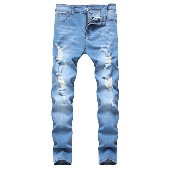 

men's jeans 2022 blue black white sweatpants hole pants casual male ripped skinny trousers slim biker outwears