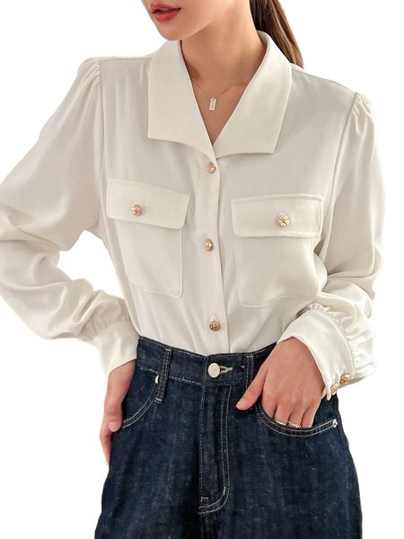 

dazy flap pocket button front shirt o3pi#, White