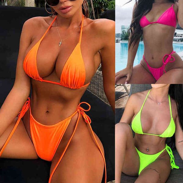 

bikini swimsuit split solid multicolor triangle lace up women's bikini, White;black