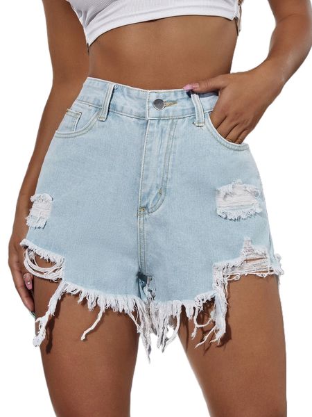

high waist ripped raw hem denim shorts u1xo#, White;black