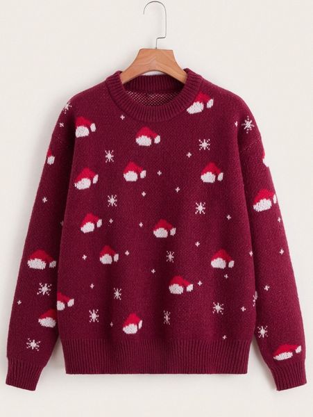 

christmas pattern drop shoulder sweater r9n7#, White;black
