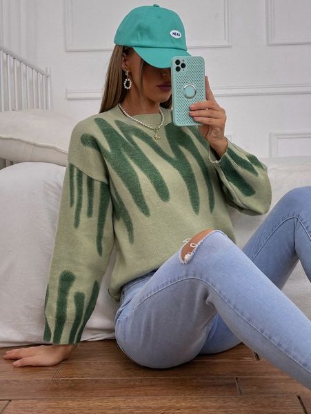 

graphic high low drop shoulder sweater t8jl#, White;black