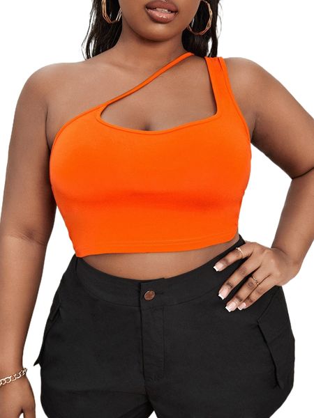 

sxy plus neon orange one shoulder crop j1aw#, Black
