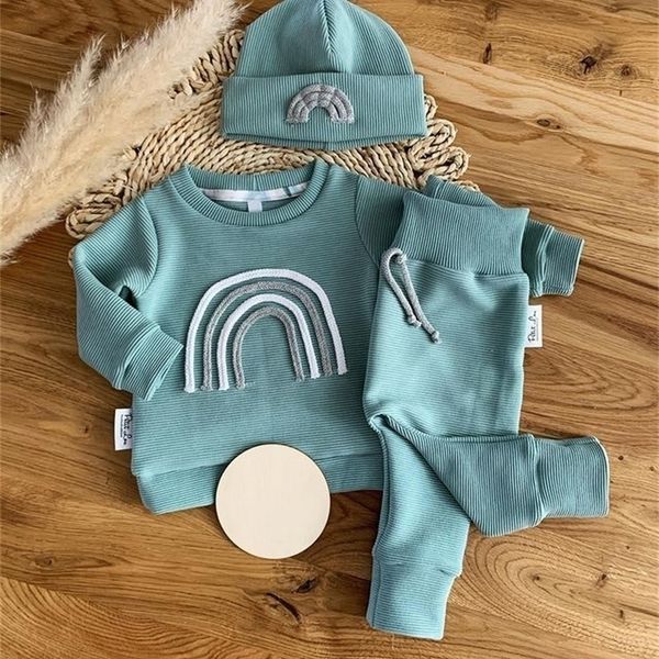 Roupas de bebê nascida menina menino outono 2pcs conjunto algodão arco -íris top