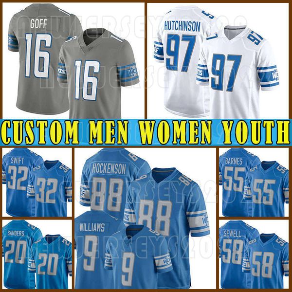 

97 aidan hutchinson football 14 amon-ra st. brown jerseys jameson williams jared goff d'andre swift t.j. hockenson penei sewell derrick, Black;red