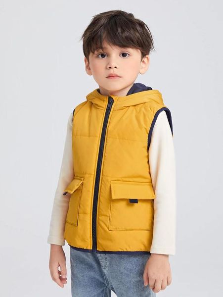 

toddler boys flap pocket hooded puffer vest coat she, Blue;gray