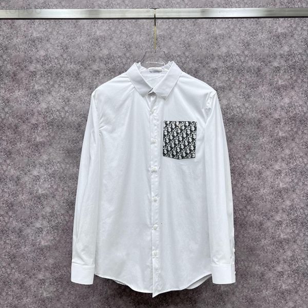 

men's casual shirts designer 2022 spring and autumn new fashion brand shirt cd little bee leather print stitching pocket men's loo, White;black