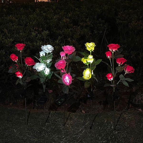 Ghirlande di fiori decorativi Simulazione solare Luce di fiori di rose Luci domestiche Decorazione del giardino Lampada da prato Luce di paesaggio impermeabileDecorativo