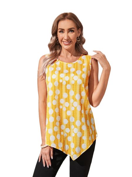 

emery rose polka dot hanky hem blouse e7br#, White