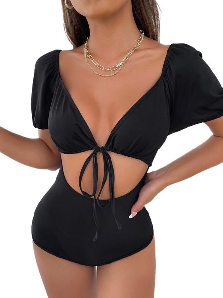 

knot front cut out bodysuit u6kq#, White