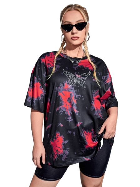 

plus tie dye drop shoulder tee 98ia#, Black