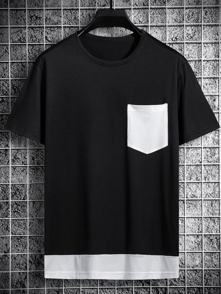 

men color block patched pocket tee 89uj#, White;black