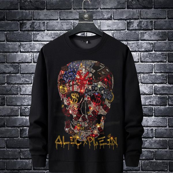 

men's hoodies & sweatshirts designer 2021 spring and autumn men's fashion drill long sleeve sweater skull round neck social guys b, Black