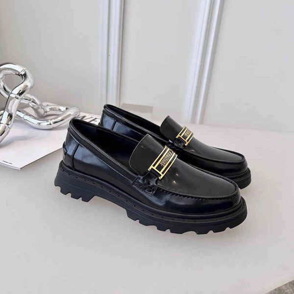 

dress shoes high setting metal enamel buckle letter transparent white lefu shoes women's head leather small one foot pedal sheet, Black