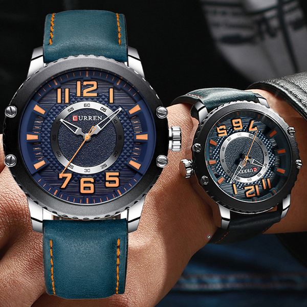 

curren fashion style business quartz men watch luxury creative big dial waterproof leather mens watches male clock