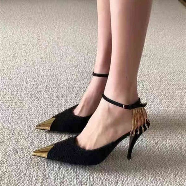 

sandals designer luxury spring ong sly black banquet high heels pointed thin heel chain single shoes fairy e4oq