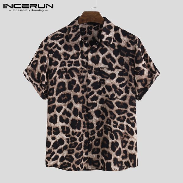 

casual leopard printed men shirt short sleeve party camisa lapel summer fashion mens hawaiian shirts streetwear incerun 5xl 220606, White;black